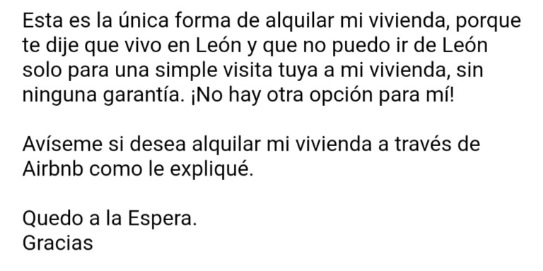 Fragmento del mensaje enviado por la supuesta anunciante / CEDIDA