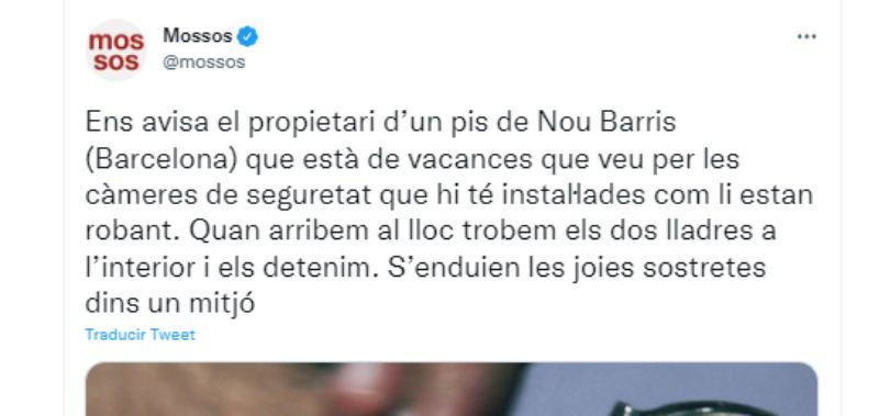 Tuit de los Mossos informando sobre el suceso / TWITTER