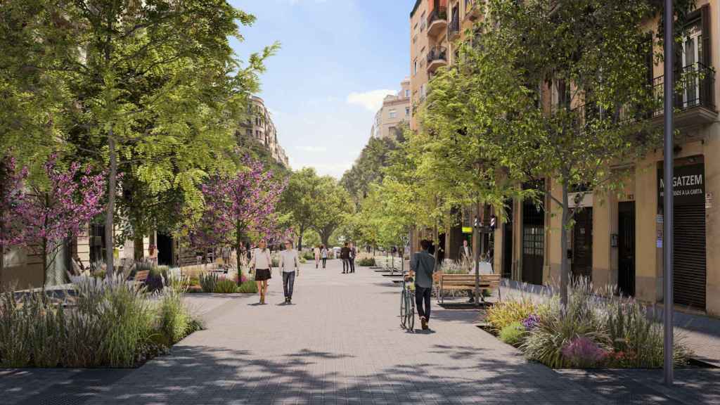 Render de un futuro eje verde de la 'superilla' del Eixample / AYUNTAMIENTO DE BARCELONA