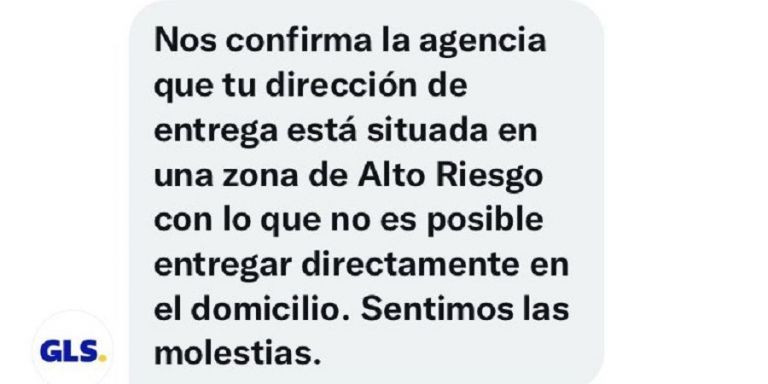 SMS de GLS admitiendo las zonas de alto riesgo en L'Hospitalet / TWITTER