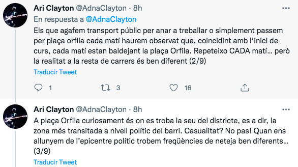 Tuits de Ari Clayton sobre la limpieza en Sant Andreu / TWITTER ARI CLAYTON