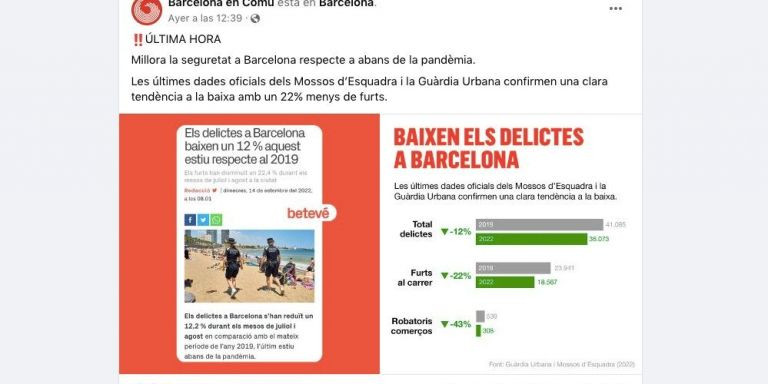 Imagen de la publicación de Barcelona en Comú en Facebook