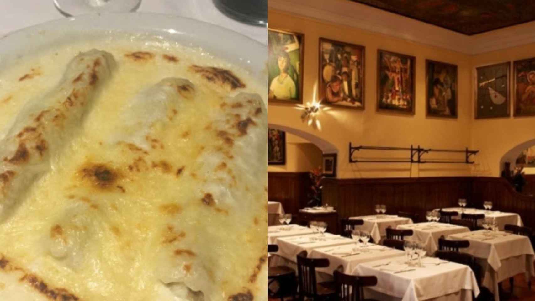 El restaurante histórico del Gòtic Agut y uno de sus platos estrella de cocina tradicional catalana, los canelones / RRSS