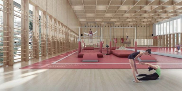 Render de la sala de gimnasia artística de CEM Espronceda / DIAMIDOV