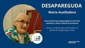 Imagen del aviso emitido por Mossos sobre la desaparición de Maria Auxiliadora / TWITTER MOSSOS