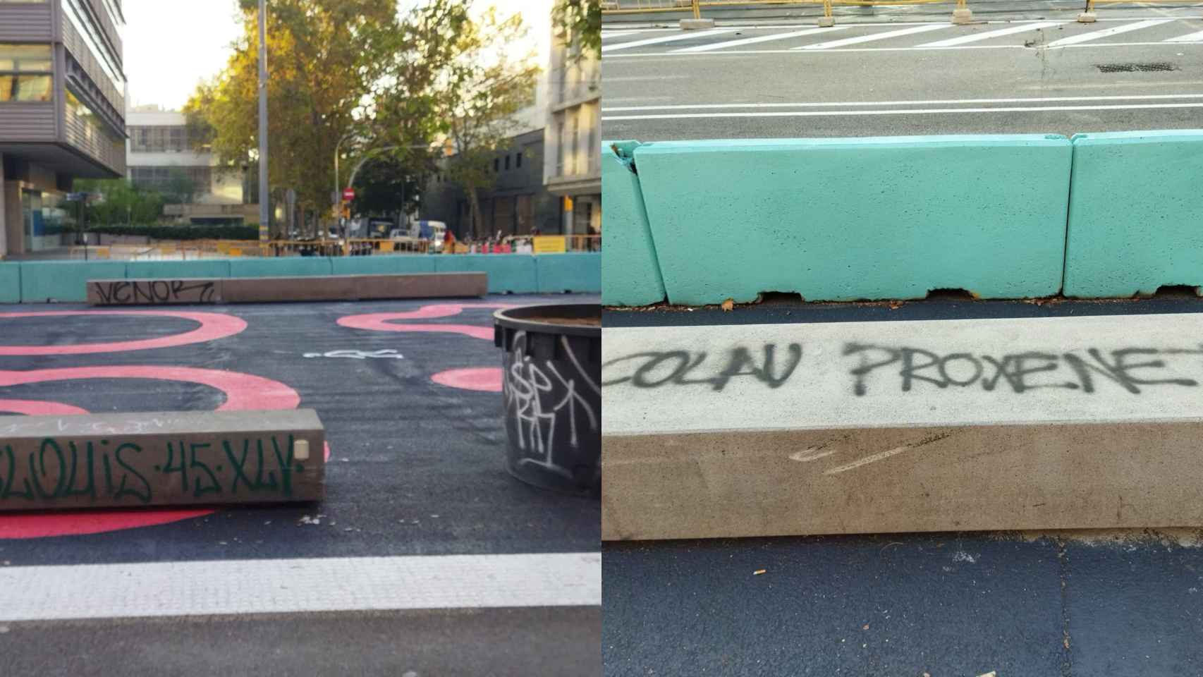 El urbanismo táctico de Glòries, con pintadas y un insulto a Colau / JORDI SUBIRANA - METRÓPOLI