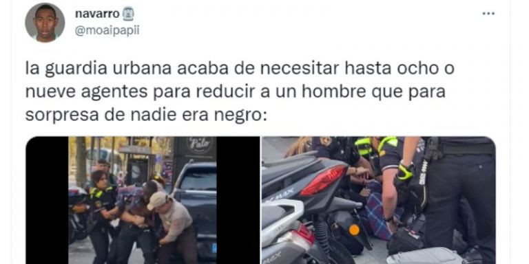 Tuit que denuncia la actuación de la Guardia Urbana / TWITTER