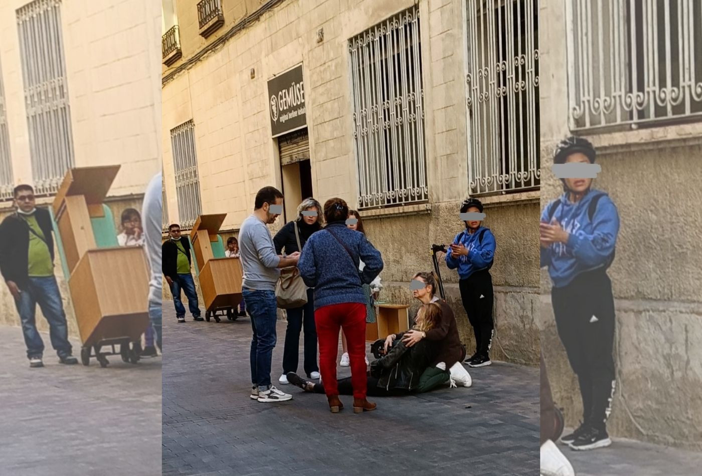 La mujer en el suelo tras ser atropellada por un patinete en Sants  / STOP COLAU