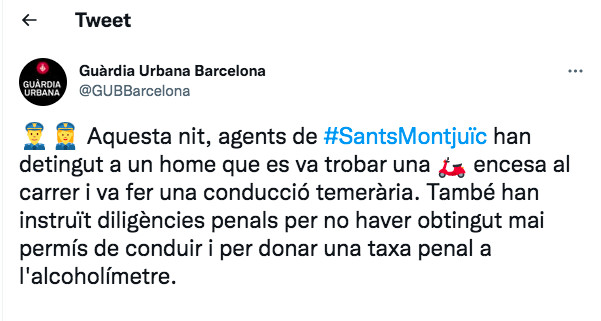 Tuit de la Guardia Urbana sobre la moto / TWITTER DE LA GUARDIA URBANA