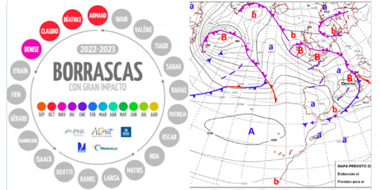 Imagen de la Aemet sobre la borrasca Denise y las fuertes rachas de viento / TWITTER