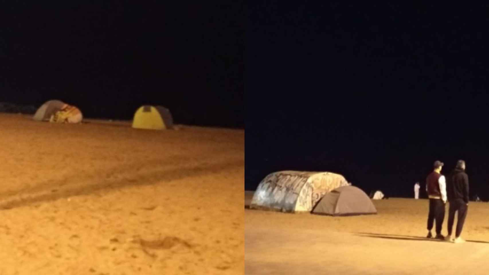 Varias tiendas de acampada plantadas en la playa de La Barceloneta / METRÓPOLI