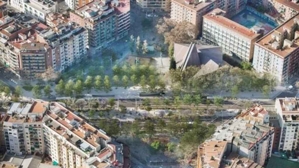 Render de la reurbanización de un tramo de la avenida Meridiana / AJ BCN