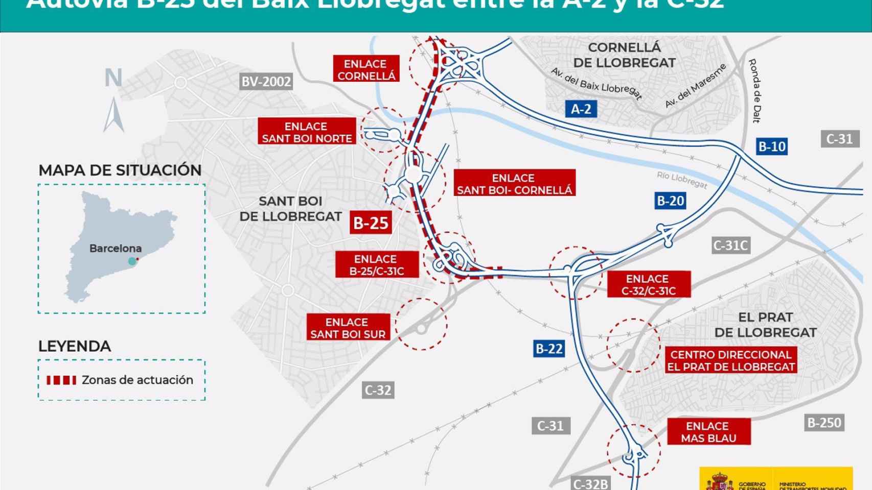 Mapa de la B-25 en el Baix Llobregat / MITMA