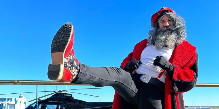 Papá Noel llegando a Badalona en helicóptero / CEDIDA