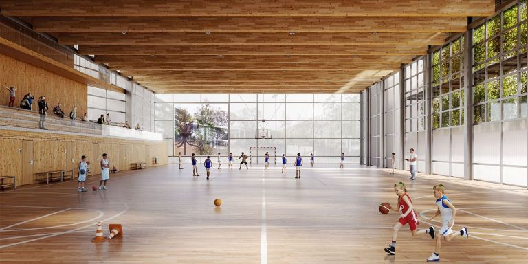 Imagen virtual de una pista del futuro polideportivo / ARQUITECTURA ANNA NOGUERA