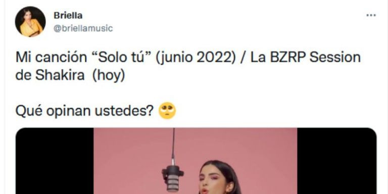 Tuit de Briella argumentando un posible plagio de Shakira y Bizarrap / TWITTER