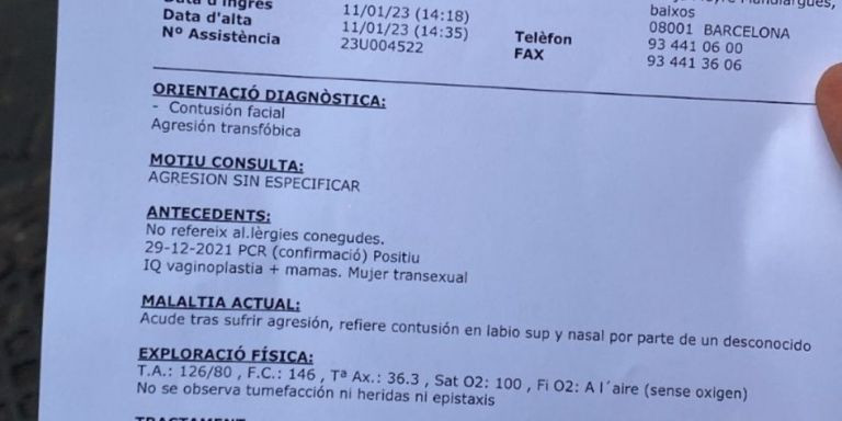 El parte médico de la víctima de la agresión tránsfoba / RRSS