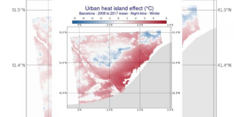 Termografía de una noche invernal típica en la ciudad de Barcelona / COPERNICUS CLIMATE CHANGE SERVICE