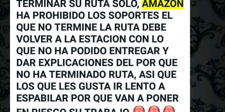 Captura de pantalla de coacción a empleados de Ara Vinc, una subcontrata de Amazon / CEDIDA