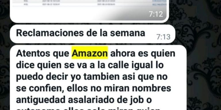 Captura de pantalla de coacción a empleados de Ara Vinc, una subcontrata de Amazon / CEDIDA