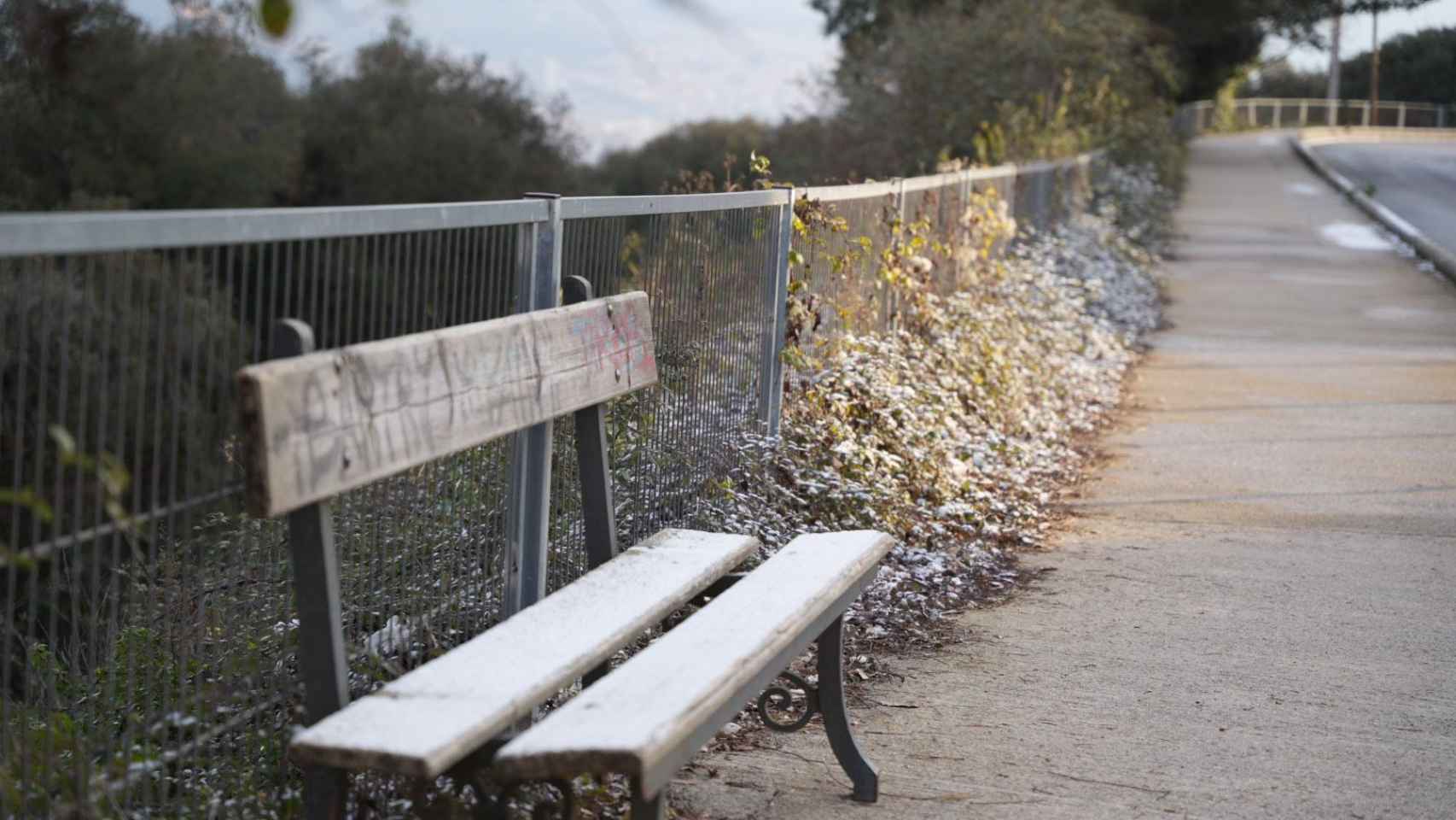 Un banco nevado en el Tibidabo / LUIS MIGUEL AÑÓN