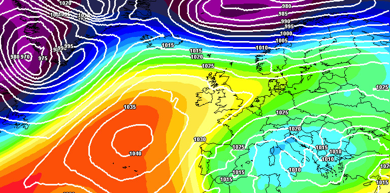 Mapa de geopotenciales a 500 hPa, para la madrugada del sábado. Recurso de Meteociel.