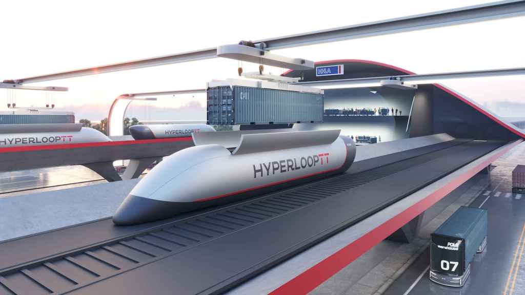 Una maqueta de un tren de alta velocidad de HyperloopTT / HYPERLOOPTT