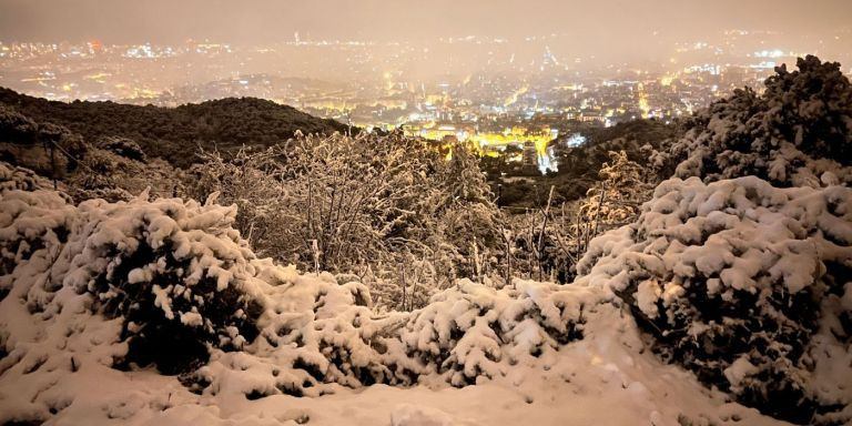 Así luce la sierra de Collserola tras la nevada de esta madrugada en Barcelona / ROBERTO DE GODOS