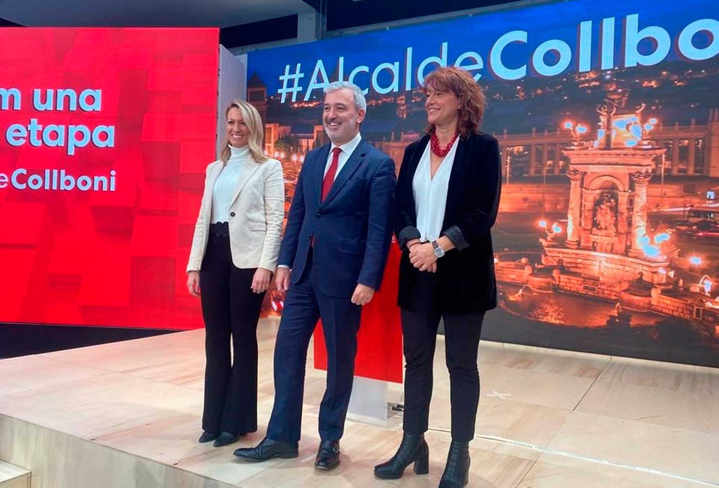 Maria Eugènia Gay, Jaume Collboni y Laia Bonet, en la sede del PSC / EP