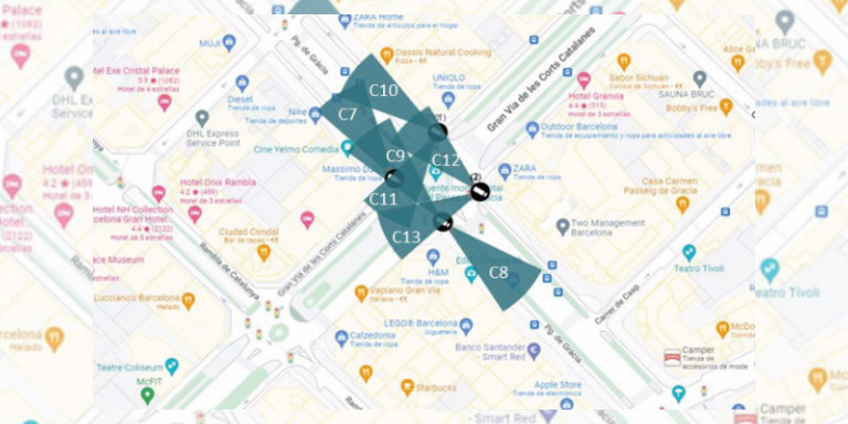 Mapa de las nuevas cámaras de seguridad entre el paseo de Gràcia con Gran Via / METRÓPOLI