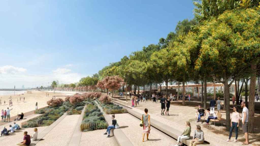 Render del nuevo paseo de la Mar Bella de Barcelona