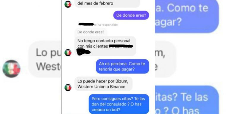 Capturas de una conversación entre un presunto estafador y un activista / CEDIDA