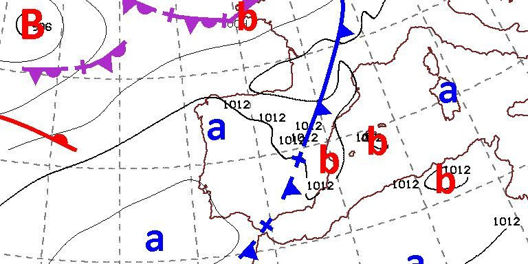 Mapa de frentes para el sábado, 22 de abril, al mediodía / AEMET