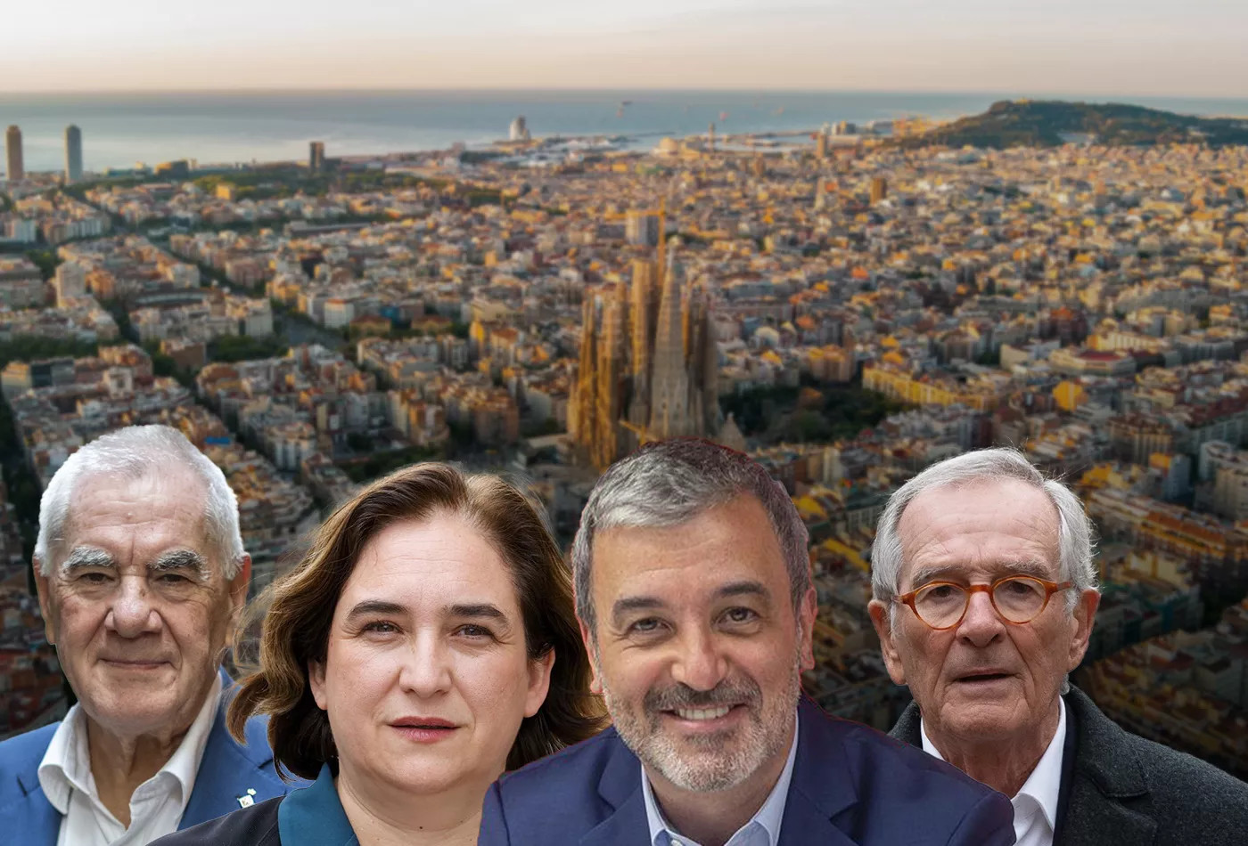 El candidato de ERC, Ernest Maragall; la candidata de Barcelona en Comú, Ada Colau; el candidato del PSC, Jaume Collboni; el candidato de Junts, Xavier Trias / FOTOMONTAJE (MA)