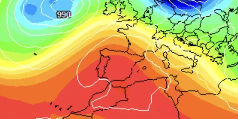 Imagen de la dorsal africana entrando en la Península Ibérica con forma de cuña o bloqueo en Omega / METEOCIEL