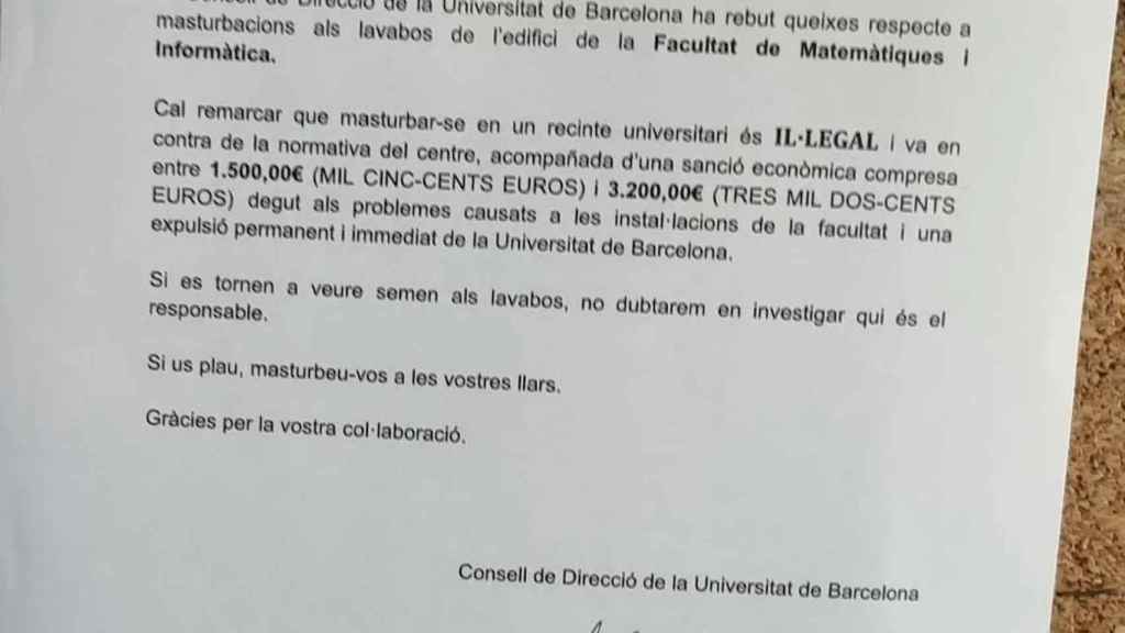 La nota de broma que los alumnos han colgado en la UB / TWITTER