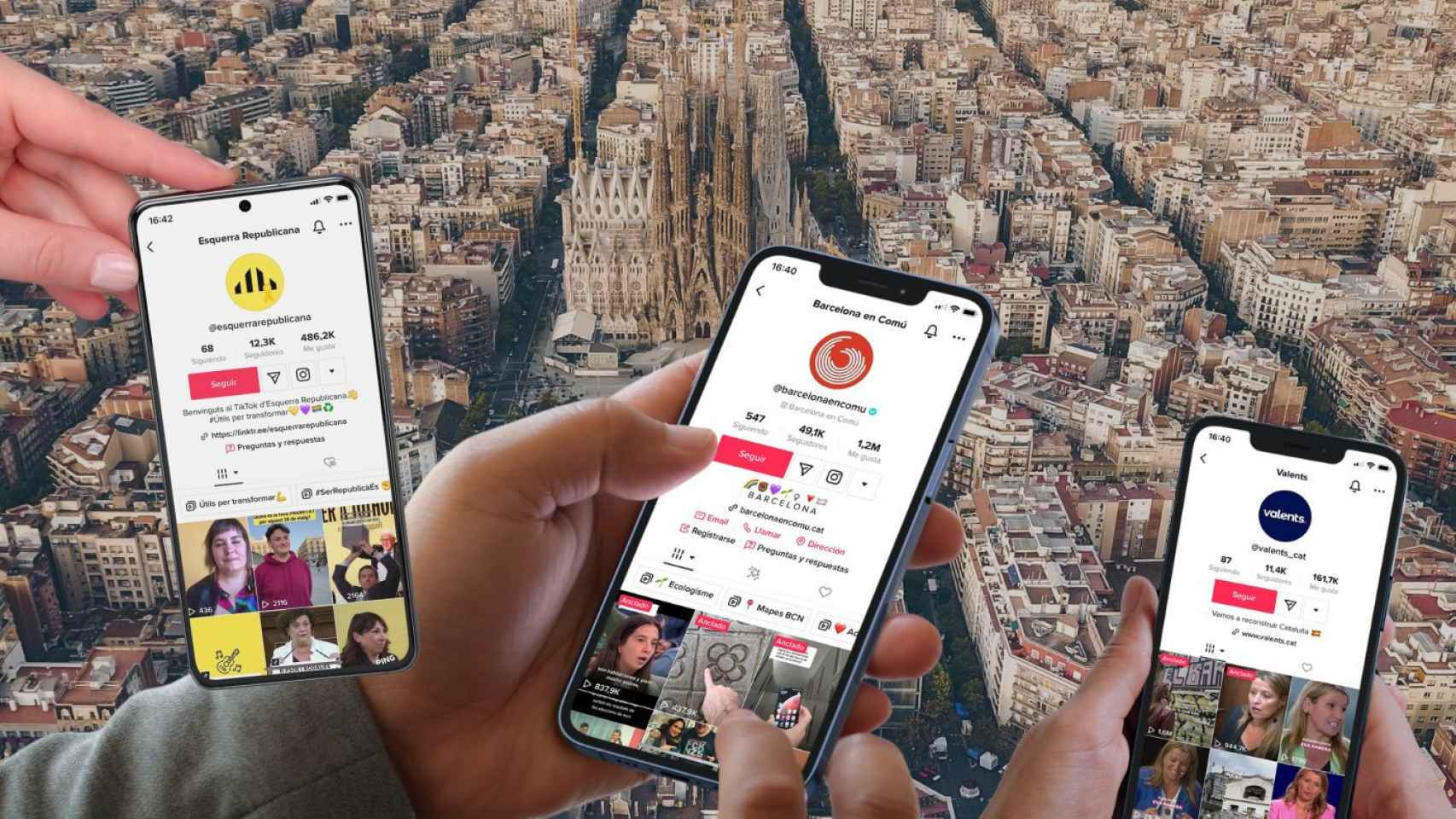 Diferentes cuentas de TikTok de los partidos políticos de Barcelona / FOTOMONTAJE METRÓPOLI