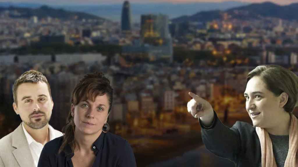 Fotomontaje donde aparecen Marc Serra, Lídia Casanovas y Ada Colau con Barcelona de fondo / METRÓPOLI