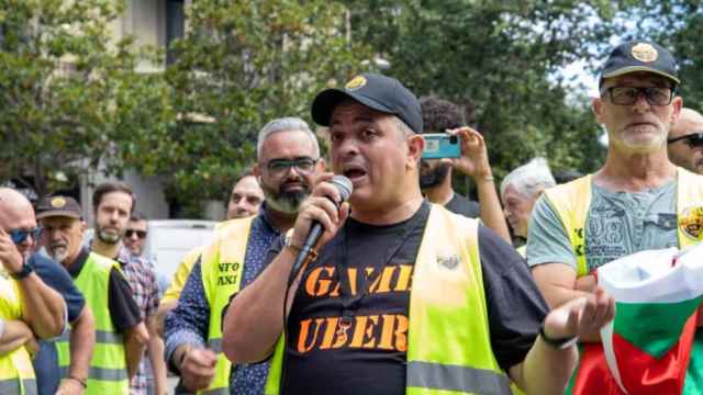 Líder de Élite Taxi, Tito Álvarez, en una manifestación de taxistas en Barcelona