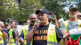 Líder de Élite Taxi, Tito Álvarez, en una manifestación de taxistas en Barcelona
