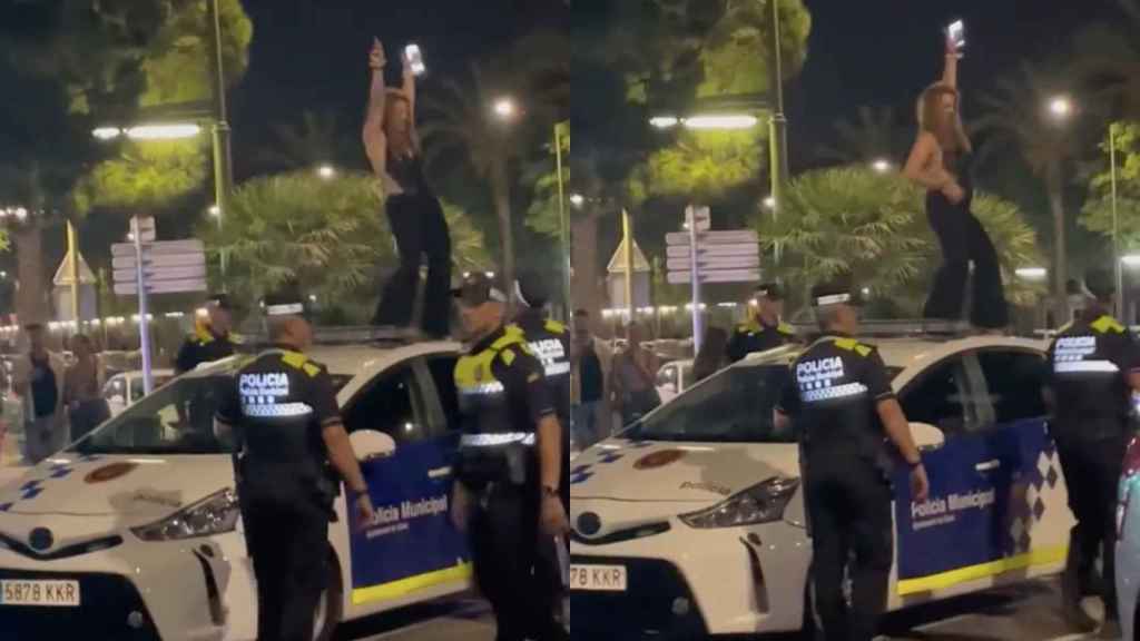 Una joven baila sobre el techo de un coche de la Guardia Urbana en Gavà / METRÓPOLI