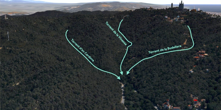 Mapa en 3D de la vista del Revolt de les Monges en el conjunto de Collserola / APPLE MAPS-EDICIÓN PROPIA