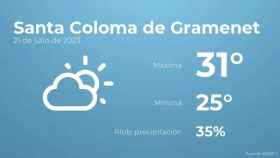 weather?weatherid=13&tempmax=31&tempmin=25&prep=35&city=Santa+Coloma+de+Gramenet&date=21+de+julio+de+2023&client=CRG&data provider=aemet