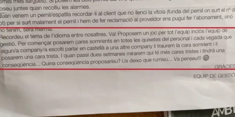 Uno de los mensajes dirigidos a los trabajadores en Bon Preu sobre el catalán / CEDIDA