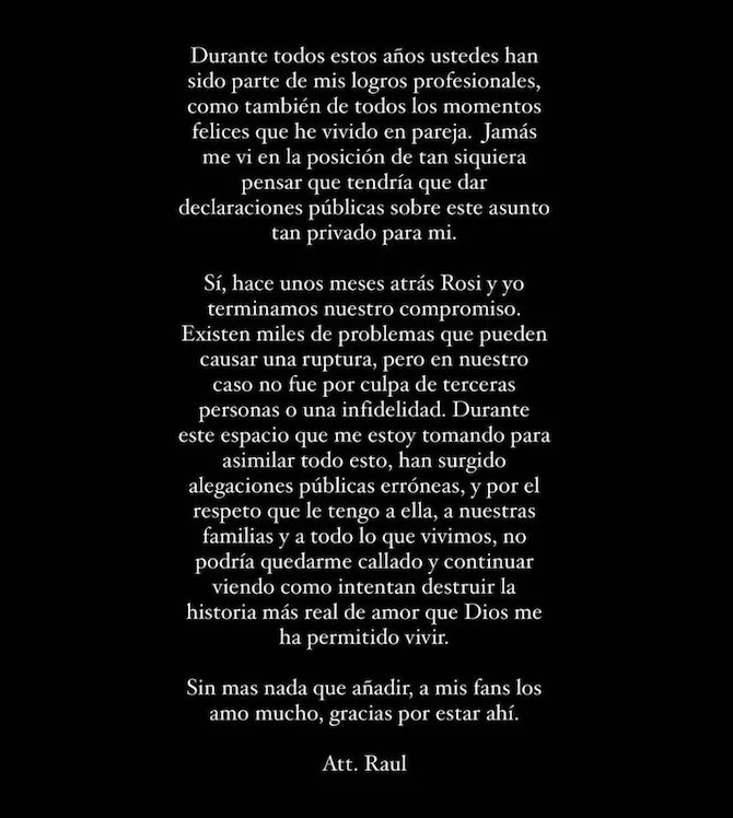 Explicación de Rauw Alejandro sobre su ruptura con Rosalía en redes sociales / Instagram