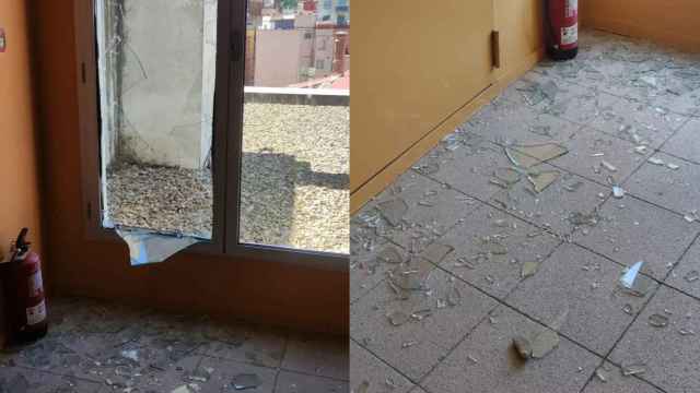 Cristales rotos en un edificio tras una pelea en el Raval / RAVALDREAM