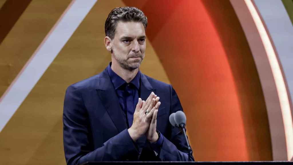 Pau Gasol durante su discurso tras la entrada en el Salón de la Fama de la NBA