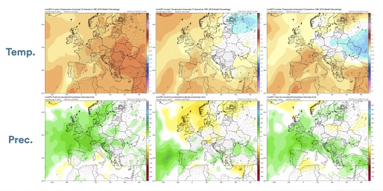 Geopotencial a niveles de 500 hPa para los meses de octubre, noviembre y diciembre según el modelo canadiense / CANSIPS