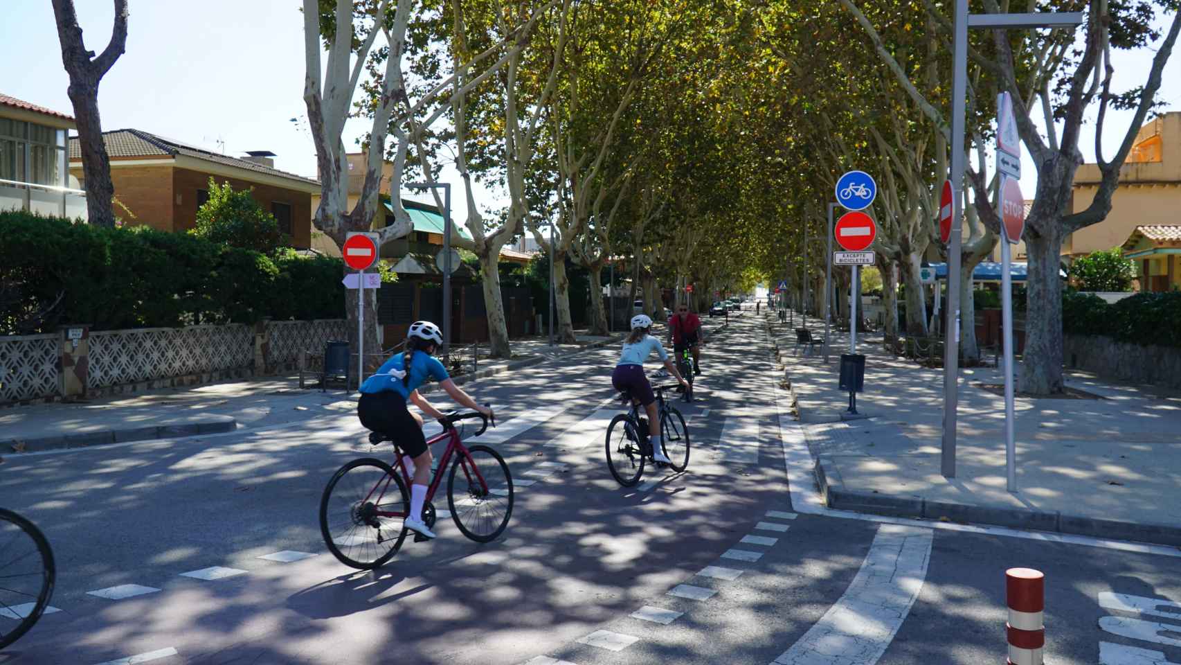 Estado actual del carril bici de la avenida de la Pineda en Castelldefels