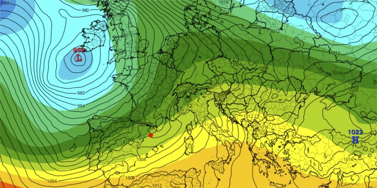 Llegada de la borrasca por Galicia según el modelo ECMWF / tropicaltidbits